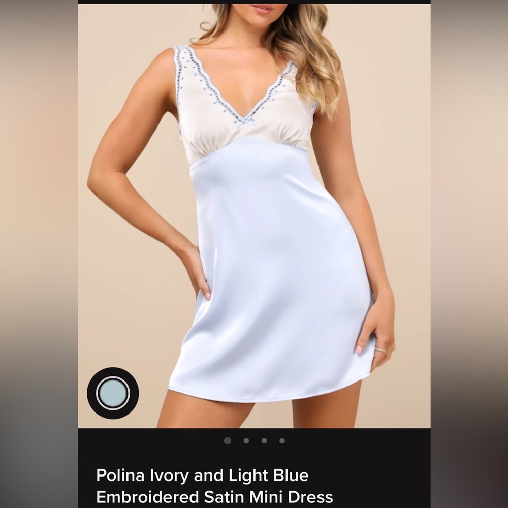 Lulu's Ivory and Light Blue Satin Mini Dress